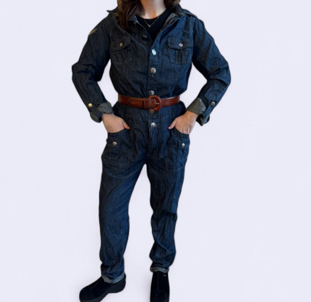 Y2K baby phat denim jean button jumpsuit coveralls boiler suit overalls